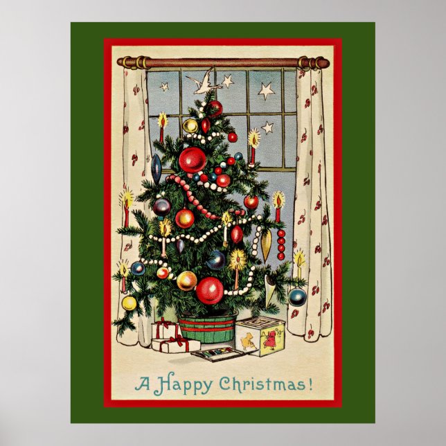 A Happy Christmas, vintage illustration, Poster (Front)