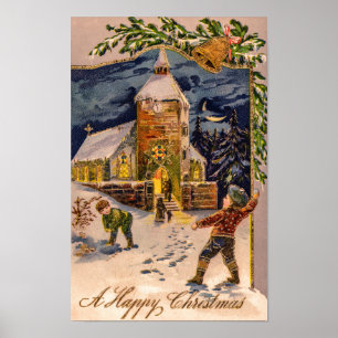 A Happy Christmas Vintage Poster