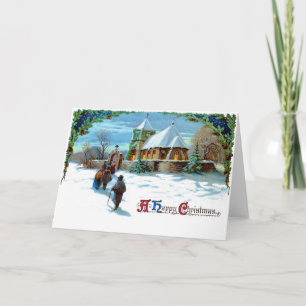 A Happy Christmas - Walking to Church in Snow Holiday Card