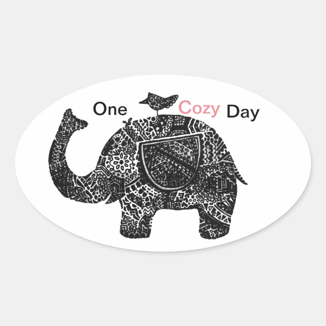 A Happy Cosy Day of an Elephant and his Friends Oval Sticker (Front)