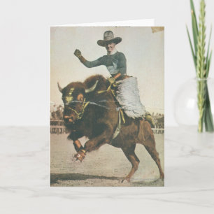 A Happy Cowboy on a Bucking Buffalo. Card