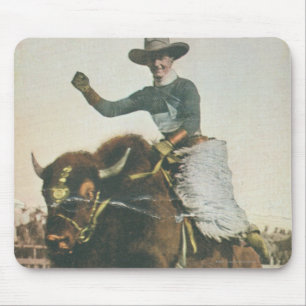 A Happy Cowboy on a Bucking Buffalo. Mouse Mat