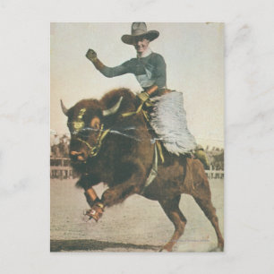 A Happy Cowboy on a Bucking Buffalo. Postcard