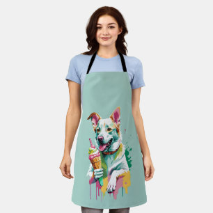 A Happy Dog eating an ice-cream Apron