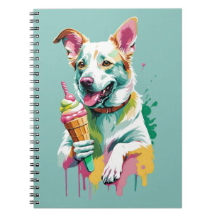 A Happy Dog eating an ice-cream Notebook