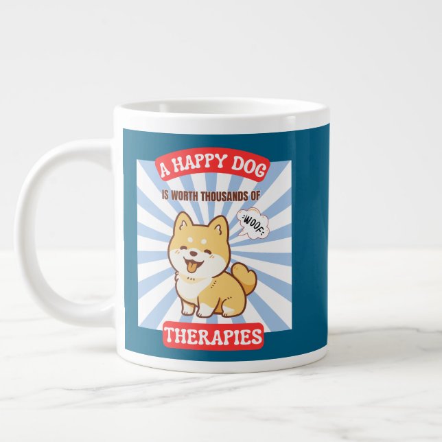 A Happy Dog Shiba cute dog Large Coffee Mug (Left)