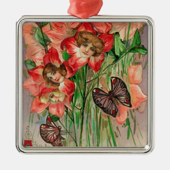 A Happy Easter with Women Head Flowers Metal Tree Decoration (Front)