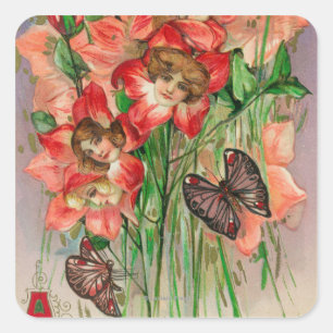 A Happy Easter with Women Head Flowers Square Sticker