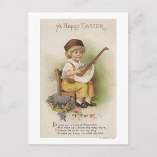 A Happy EasterBoy with Egg Shell Guitar Holiday Postcard