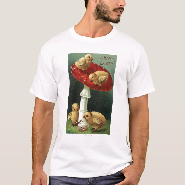 A Happy EasterChicks on Red Mushroom T-Shirt (Front)