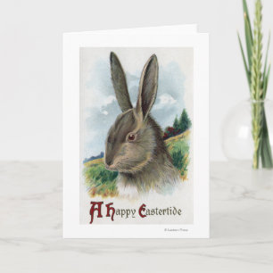 A Happy EastertideGray Rabbit Scene Holiday Card