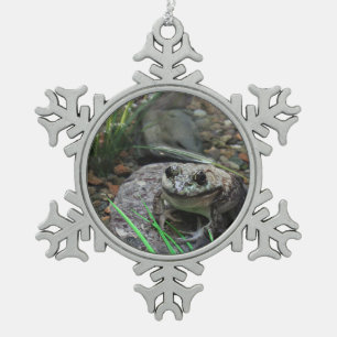 A Happy Frog Snowflake Pewter Christmas Ornament