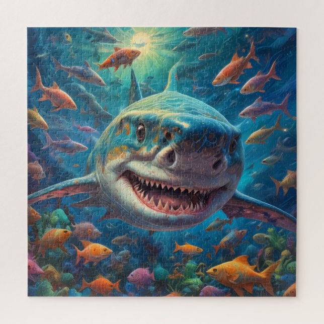 A happy Great White shark swimming - Jigsaw Puzzle (Vertical)
