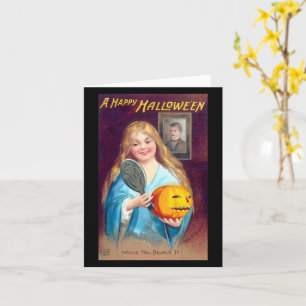 A Happy Halloween Girl Brushing Hair Vintage Card