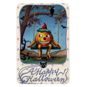 A Happy Halloween Pumpkin on Swing Vintage Magnet