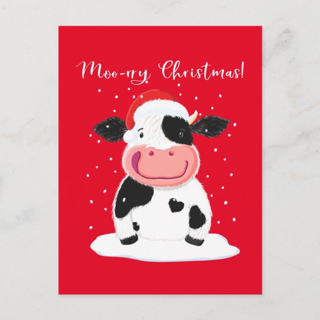 A Happy Holstein Cow Wishes You A Merry Christmas Postcard (Front)