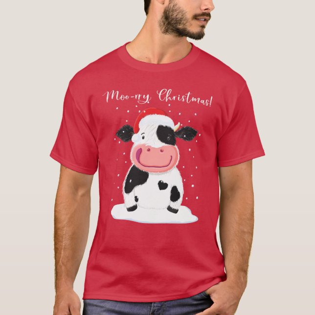 A Happy Holstein Cow Wishes You A Merry Christmas T-Shirt (Front)