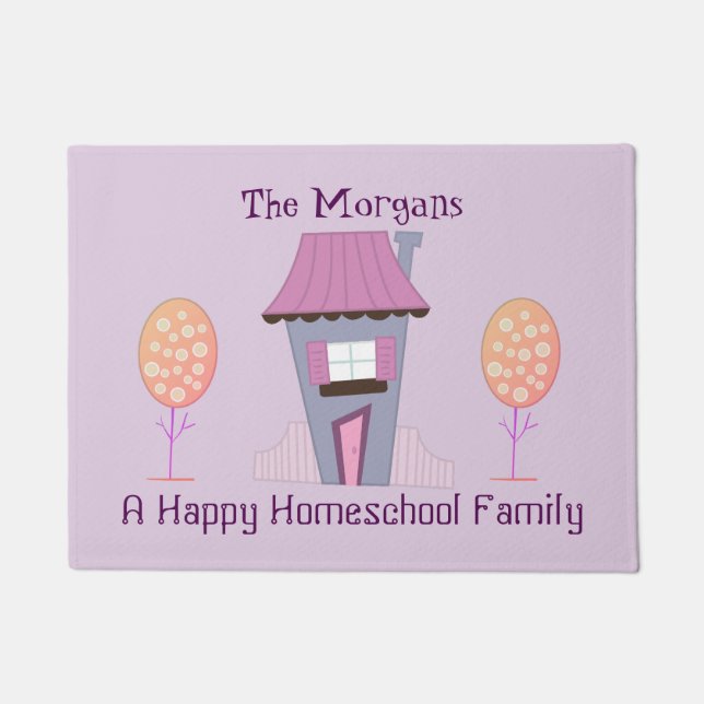 A Happy Homeschool Family Purple House Welcome Doormat (Front)