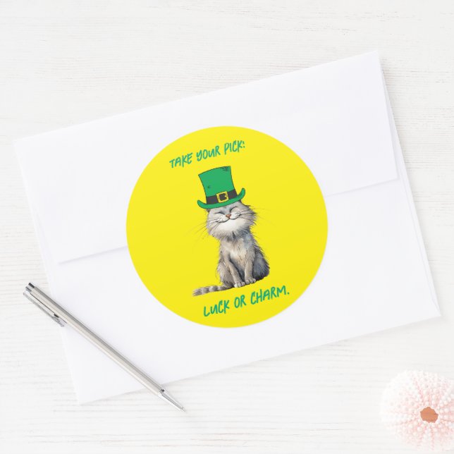 A happy Irish Cat Classic Round Sticker (Envelope)