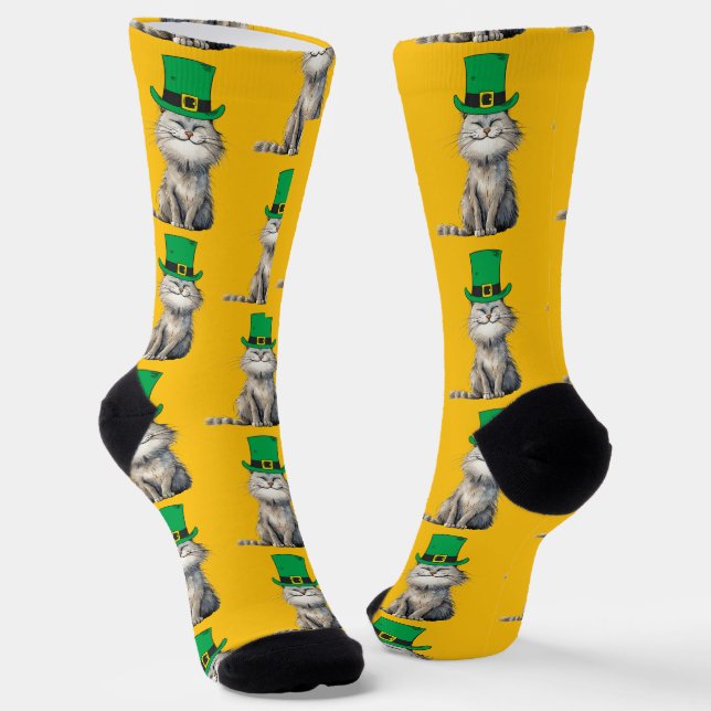 A happy Irish Cat Socks (Angled)