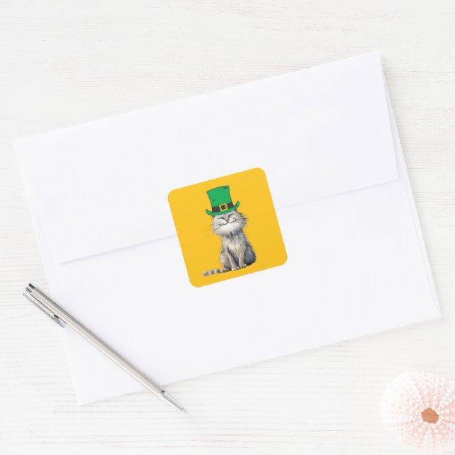 A happy Irish Cat Square Sticker (Envelope)