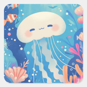 A Happy Jellyfish Paradise Square Sticker