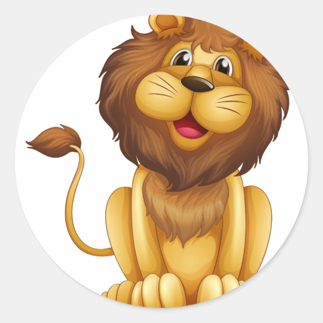 A happy lion in a sitting position classic round sticker (Front)
