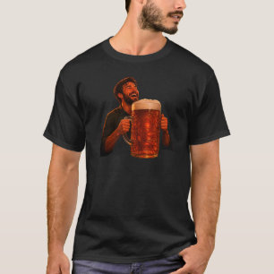 A Happy Man Holding a Really Big Mug Of Beer Black T-Shirt
