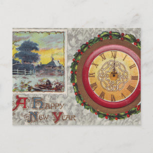 A Happy New Year Clock Holiday Postcard