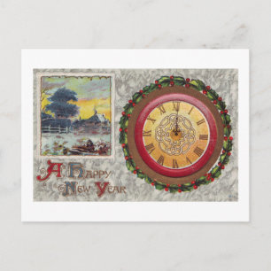 A Happy New Year Clock Holiday Postcard
