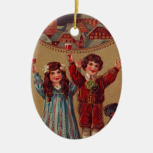 A Happy New Year Victorian Children Ceramic Tree Decoration