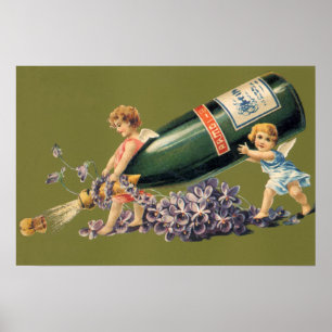 A Happy New Year, Vintage Angels with Champagne Poster