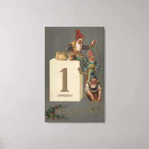 A Happy New YearGnomes Throwing Money Canvas Print