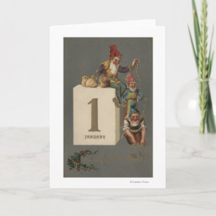 A Happy New YearGnomes Throwing Money Holiday Card