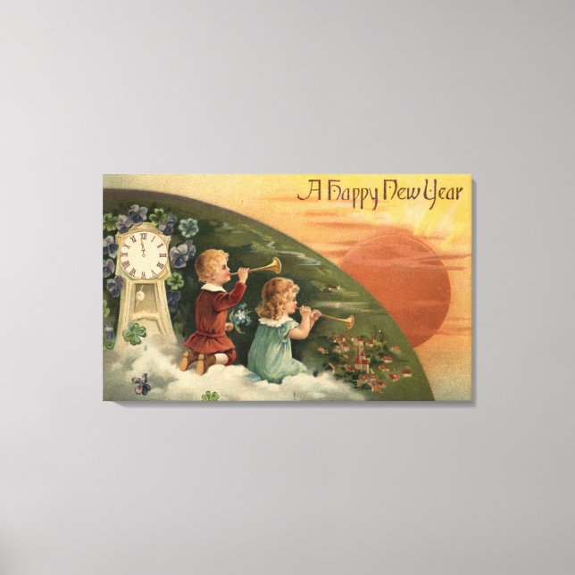 A Happy New YearKids Blowing Trumpets Canvas Print (Front)