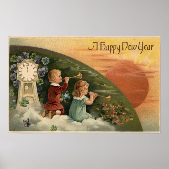 A Happy New YearKids Blowing Trumpets Poster (Front)