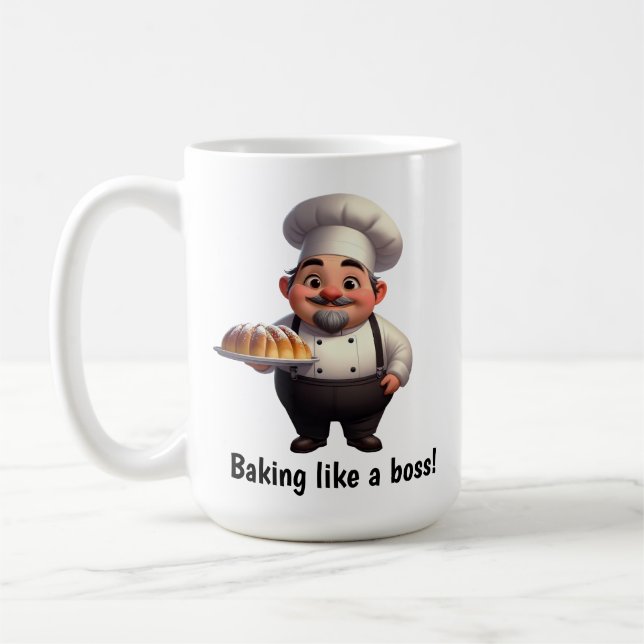 A Happy Pastry Chef Posing for the Camera Coffee Mug (Left)
