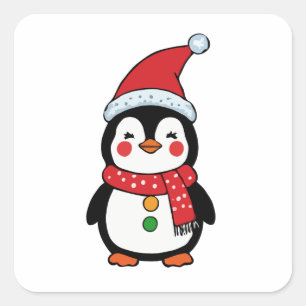 A happy penguin dressed for the holidays square sticker