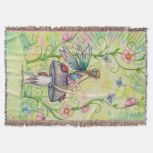 A Happy Place Fairy and Ladybug Art Throw Blanket