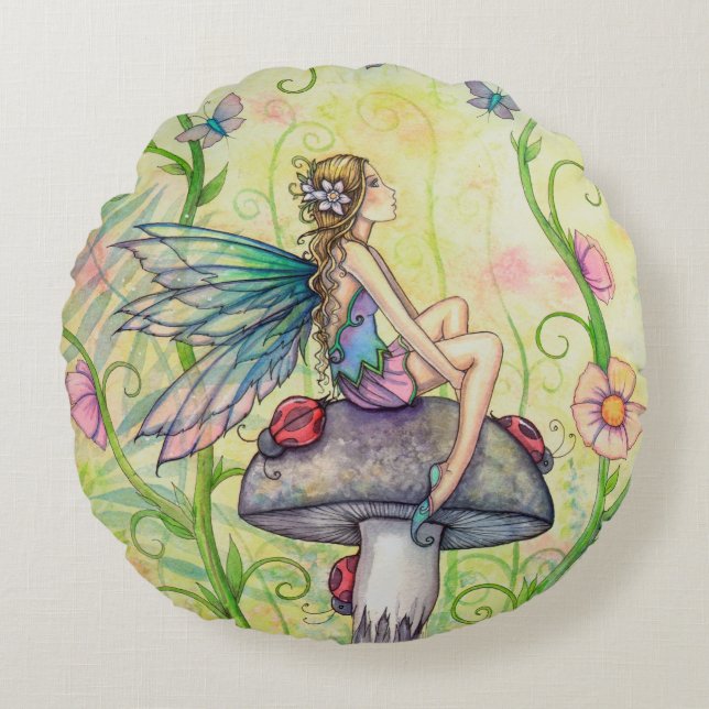 A Happy Place Fairy Fantasy Art Round Cushion (Front)
