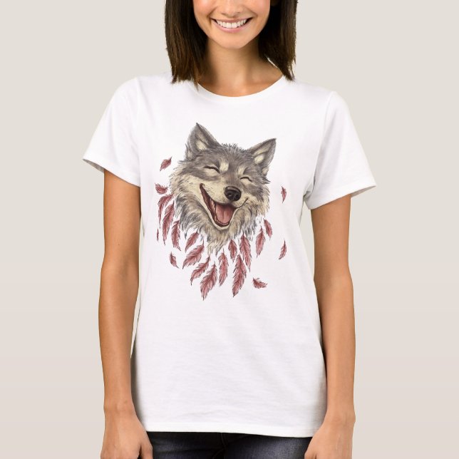 A happy smiling wolf in feathers T-Shirt (Front)