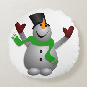 A Happy Snowman Round Cushion