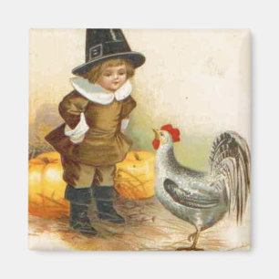 A Happy Thanksgiving Pilgrim and Plymouth Rock Magnet