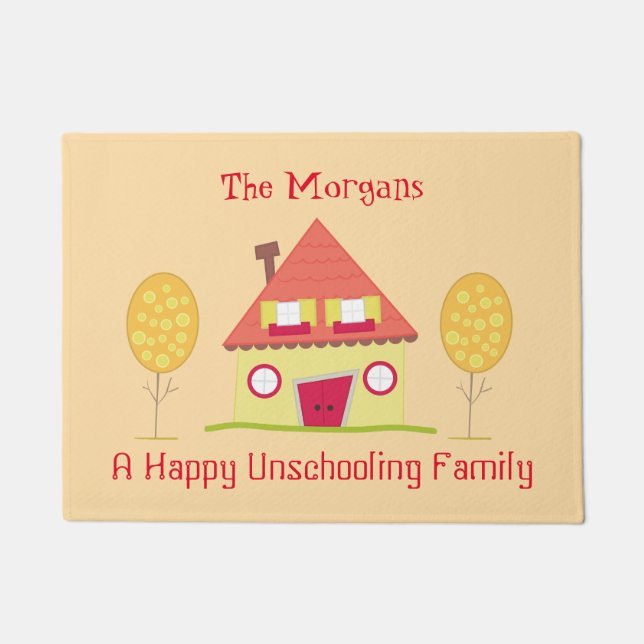 A Happy Unschooling Family Yellow House Welcome Doormat (Front)
