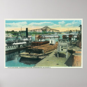 A Harbor Shipping Scene on Sacramento River Poster