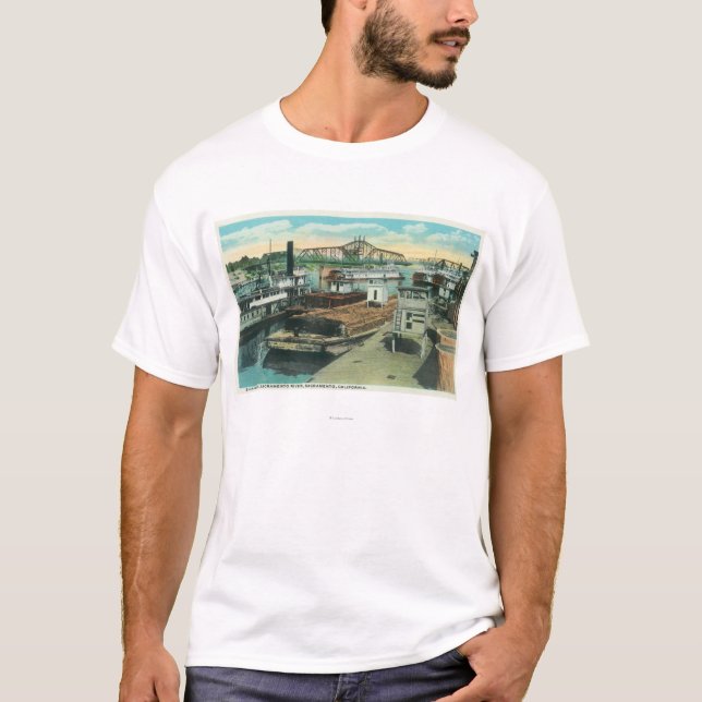 A Harbour Shipping Scene on Sacramento River T-Shirt (Front)