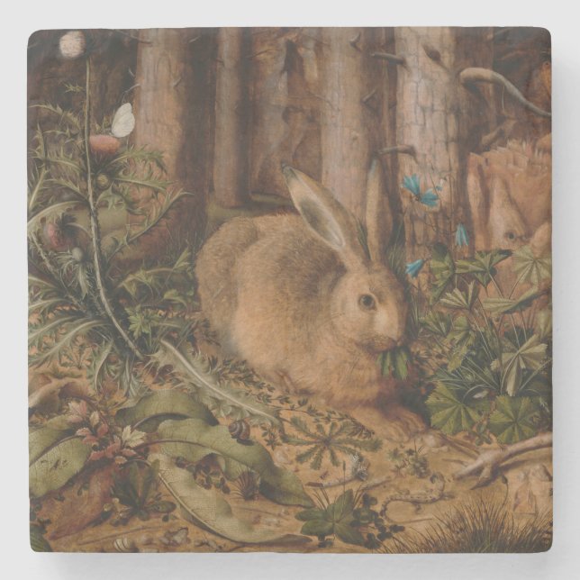 A Hare in the Forest (by Hans Hoffmann) Stone Coaster (Front)