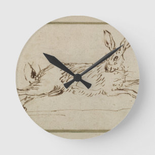 A Hare Running, With Ears Pricked (pen & ink on pa Round Clock