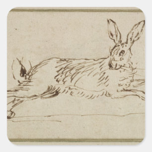 A Hare Running, With Ears Pricked (pen & ink on pa Square Sticker