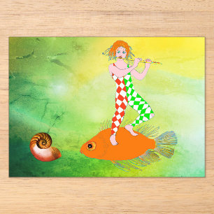 A Harlequin clown character playing a flute Acrylic Invitations